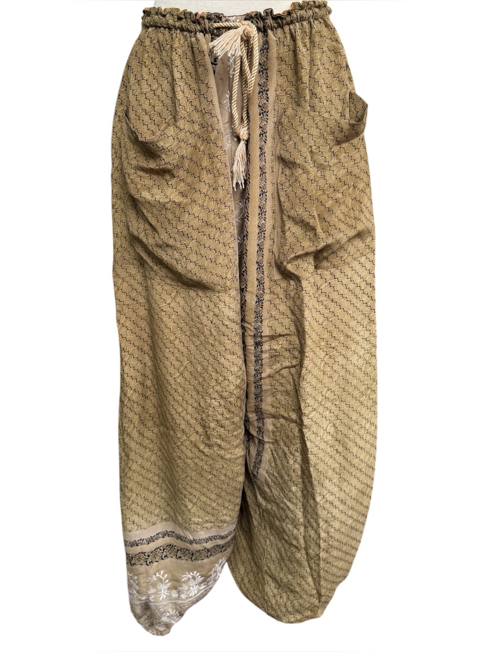Kantha Bae Reversible Pants Free Size Upcycled Sari Silk Khaki Mustard